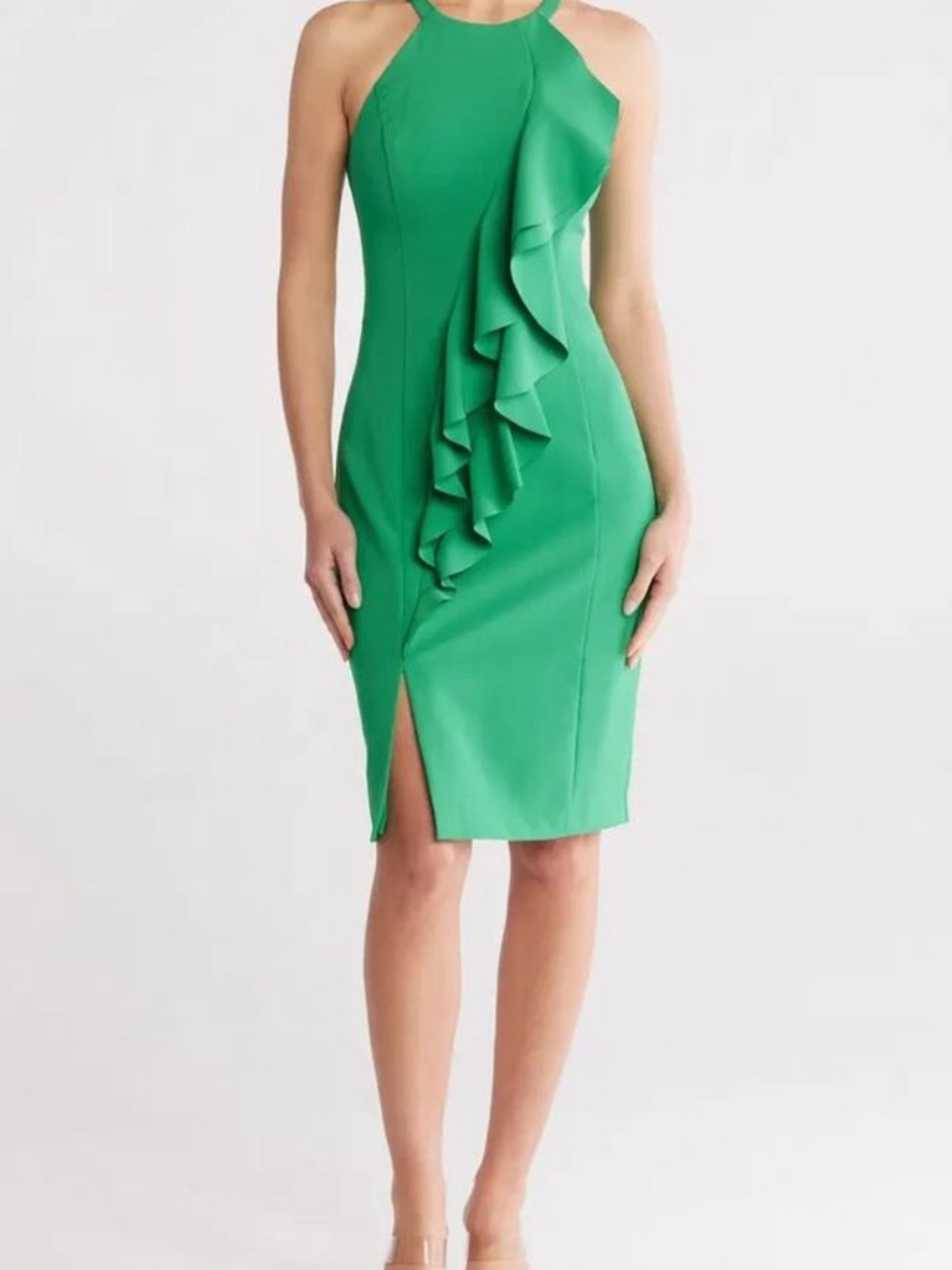 Vince Camuto Ruffle-Front Halter Sheath Dress